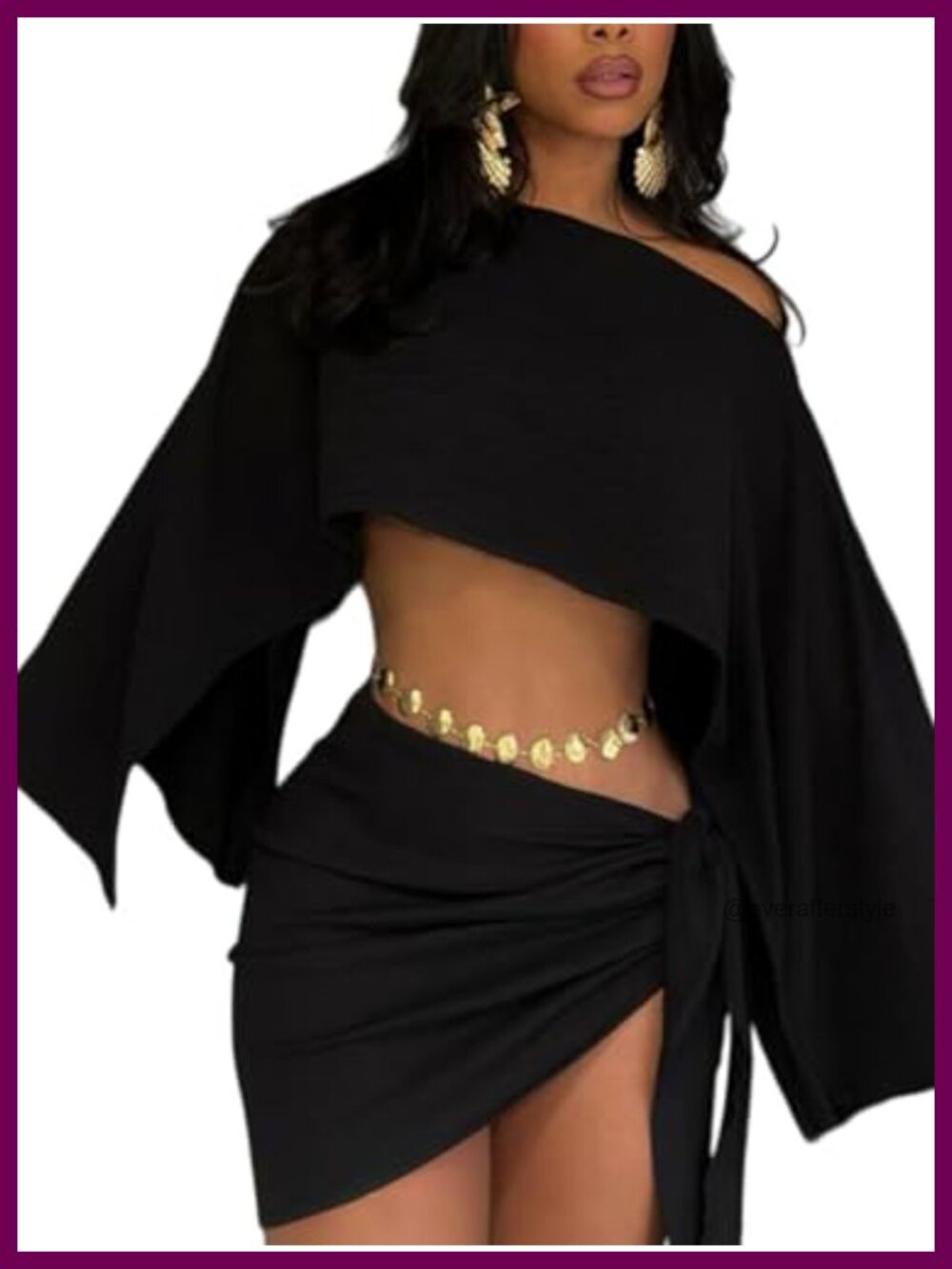 Women's 2 Piece Summer Outfit Batwing Sleeve Crop Top Tie Side Mini Skirt Set